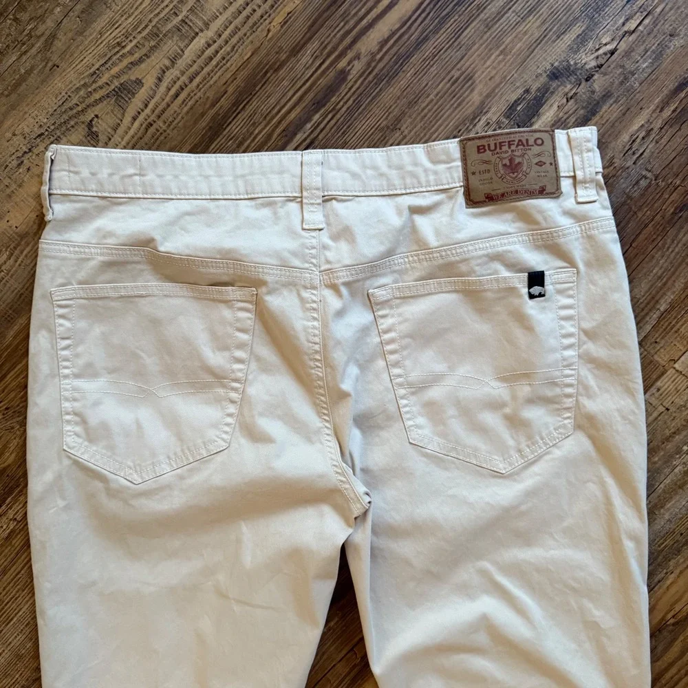 Buffalo David Bitton Ash Pants Mens 36 Cream Slim Fit Stretch Chino Gorpcore